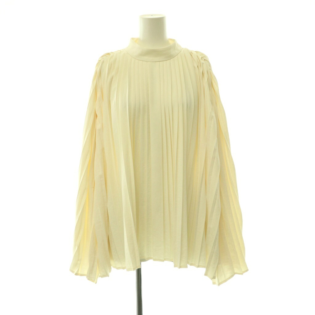 【中古】ローブブラン LAUBE BLANC Powder Satin Pleats Cape Blouse 2WAYトップ 筋目 長袖 F 象牙色 /HK ■os レディース 【ベクター 古着】 260519