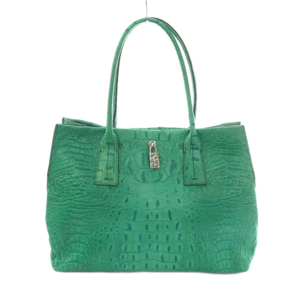 【中古】フルラ FURLA トートバッグ なめし革 クロコ型押し 緑 /MI ■os レディース 【ベクター 古着】 260521