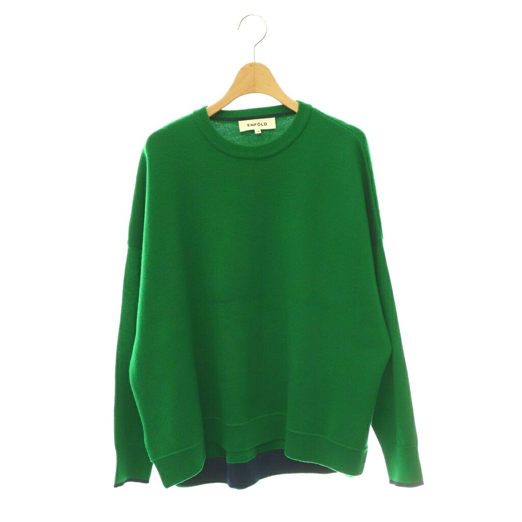 【中古】エンフォルド ENFOLD Cash Touch Box Pull-Over ニット セーター 38 グリーン ダークネイビー /ES ■OS レディース 【ベクトル 古着】 260519｜ブランド古着ベクトルプレミアム店