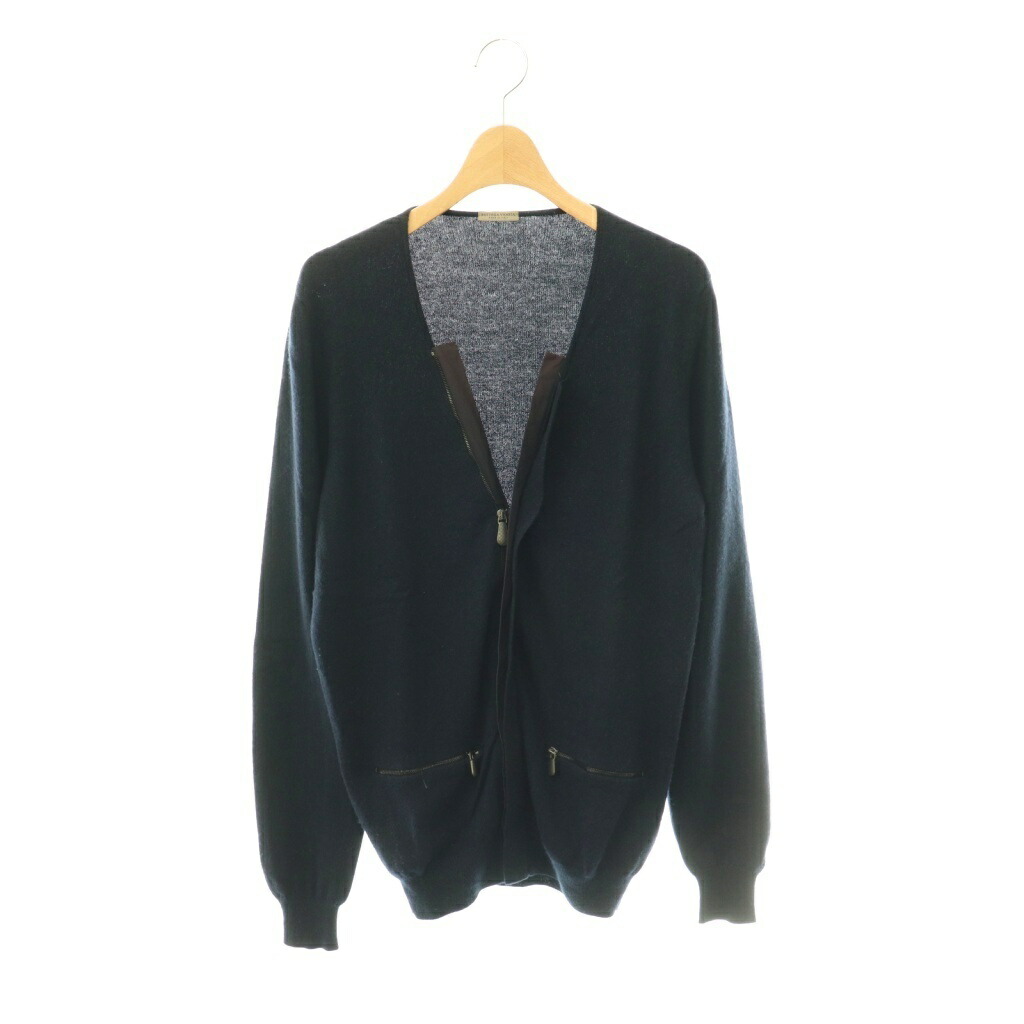 【中古】ボッテガヴェネタ BOTTEGA VENETA カシミヤコットンニットカーディガン 長袖 Vのど首 ジップアップ 44 米国海軍 /DO ■os ■AD メンズ 【ベクター 古着】 260518