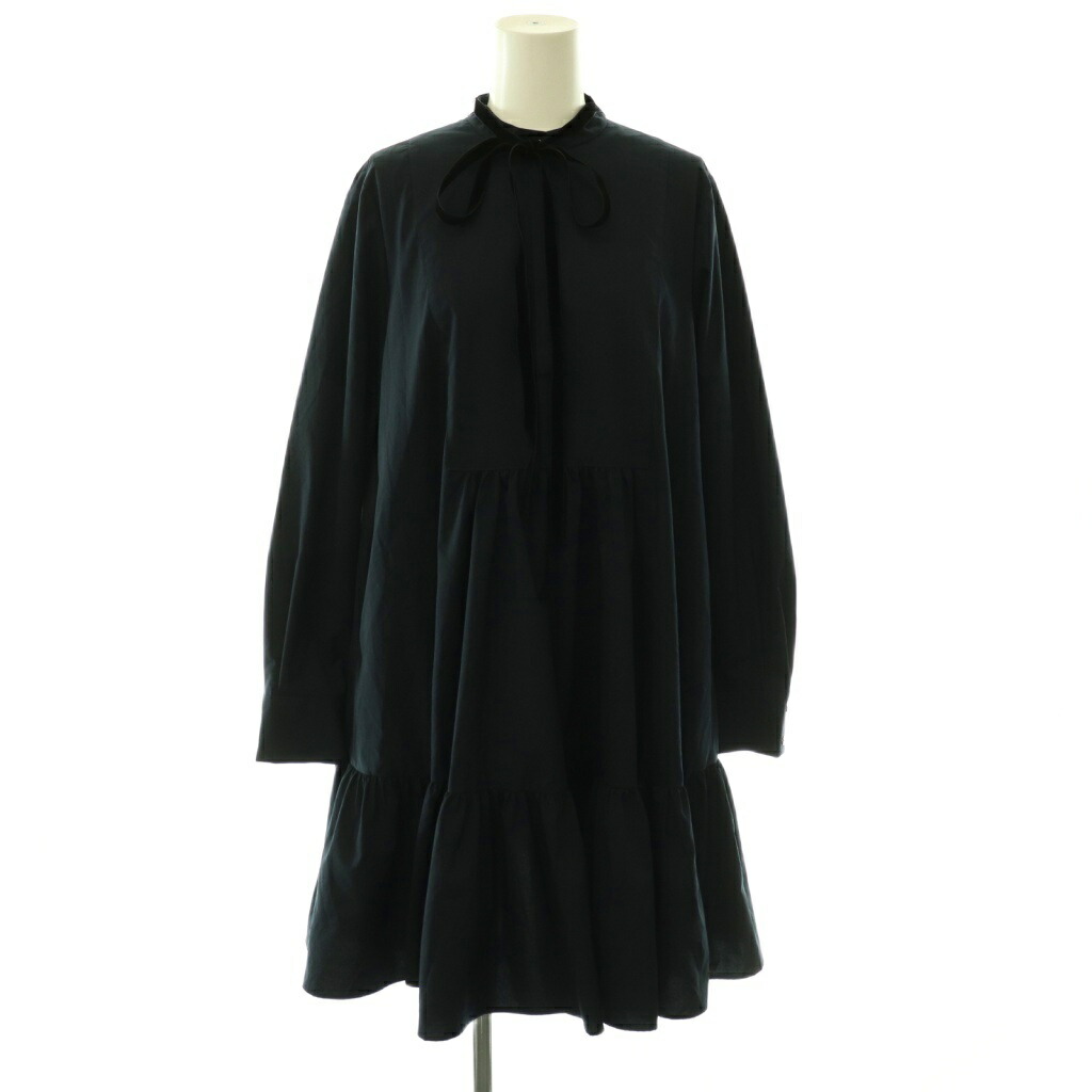 【中古】未使用品 ユナイテッドアローズ UNITED ARROWS タフタ ギャザー ティアードワンピース ウォッシャブル バンドカラー ベロアリボン 38 ネイビー 1526-1-620010 /CX ■OS レディース 【ベクトル 古着】 260528|ブランド古着ベクトルプレミアム店