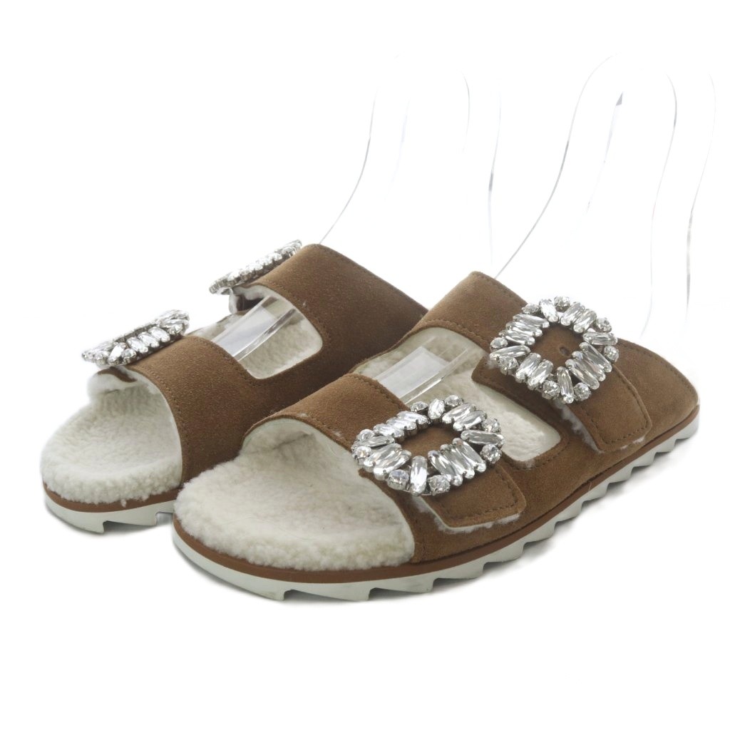 【中古】ロジェヴィヴィエ ROGER VIVIER スライディー ヴィヴ スエードクロス シアリング サンダル 滑っこい ビジュー 羊肉 37 赤銅色 /YO34 レディース 【ベクター 古着】 260523