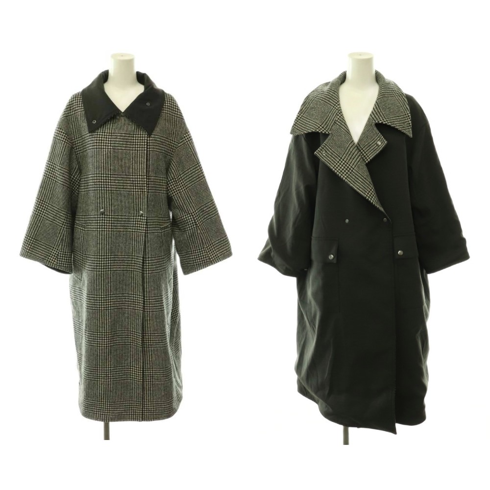 【中古】未当て嵌める品 リエス Liesse × 大草直子 リバーシブルコート ロング ダブル チドリ透かし彫り 2 濃灰色薄墨色 黒いこと 象牙色 /DO ■os レディース 【ベクター 古着】 260526