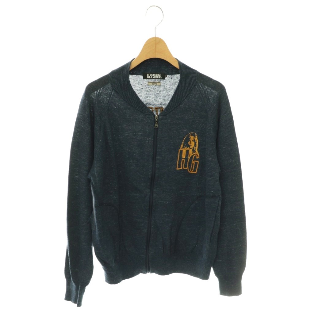 【中古】ヒステリックグラマー HYSTERIC GLAMOUR ×野口強 リネン ジップアップ 編み物ジレー 刺しゅう S 米国海軍 オレンジ色 /CX ■os メンズ 【ベクター 古着】 260530