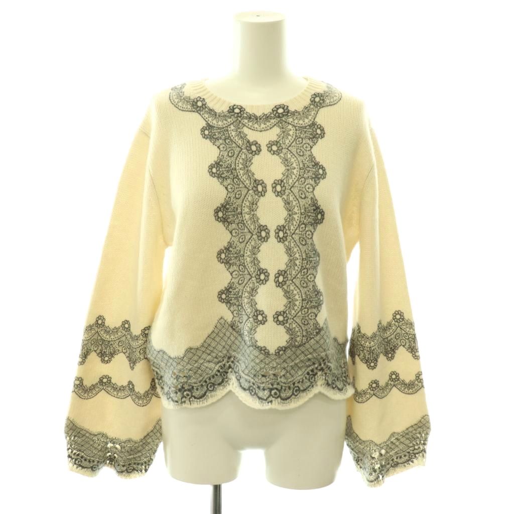 【中古】ツインセット TWIN SET ニット セーター 花柄 ウール 長袖 XS アイボリー /HS ■OS レディース 【ベクトル 古着】 260526|ブランド古着ベクトルプレミアム店