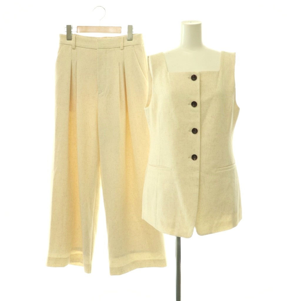 【中古】マノフ MANOF 26SS SQUARE NECK GILET SET UP セットアップ 上下 真四角のど首 ジレ より良い 広広としたズボン下 リネン混 M 象牙色 /HS ■os レディース 【ベクター 古着】 260527