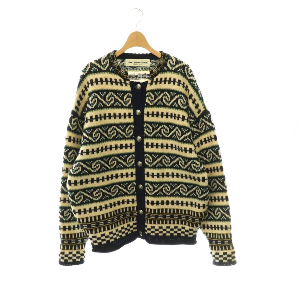 【中古】シン区画 Shinzone THE SHINZONE 24AW FAIR ISLE KNIT CARDIGAN ジレー 編み物 総柄 FO 米国海軍 マルチ色つや /ES ■os レディース 【ベクター 古着】 260528