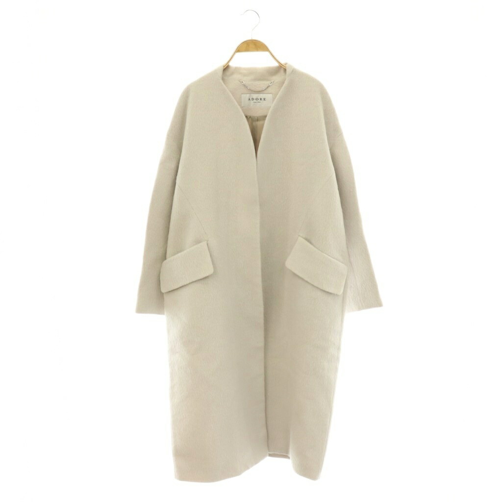 【中古】アドーア ADORE ウールアルパカノーカラーコート アウター ロング 38 ライトグレー /DO ■OS レディース 【ベクトル 古着】 260601|ブランド古着ベクトルプレミアム店