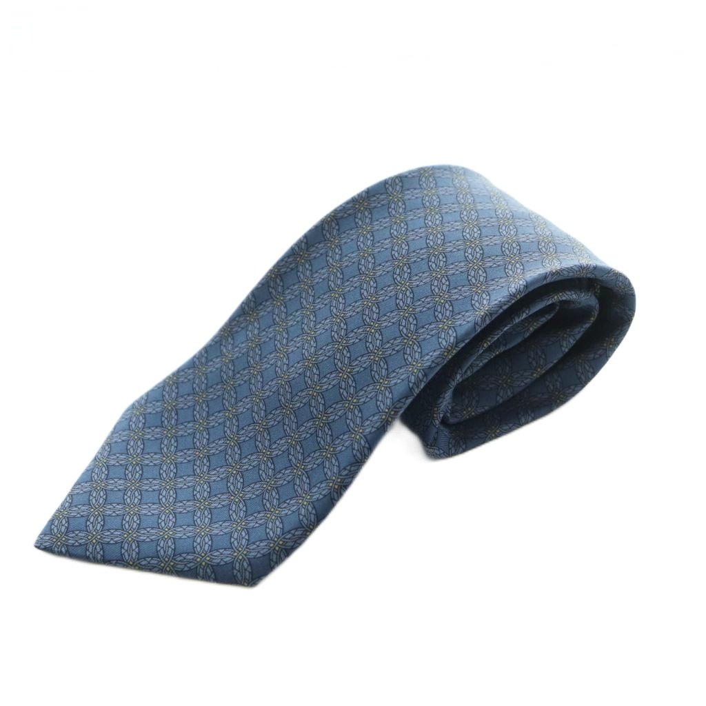 【中古】エルメス HERMES タイ レギュラータイ王国 絹地 総柄 紺 米国海軍 /MI ■os ■AD メンズ 【ベクター 古着】 260603