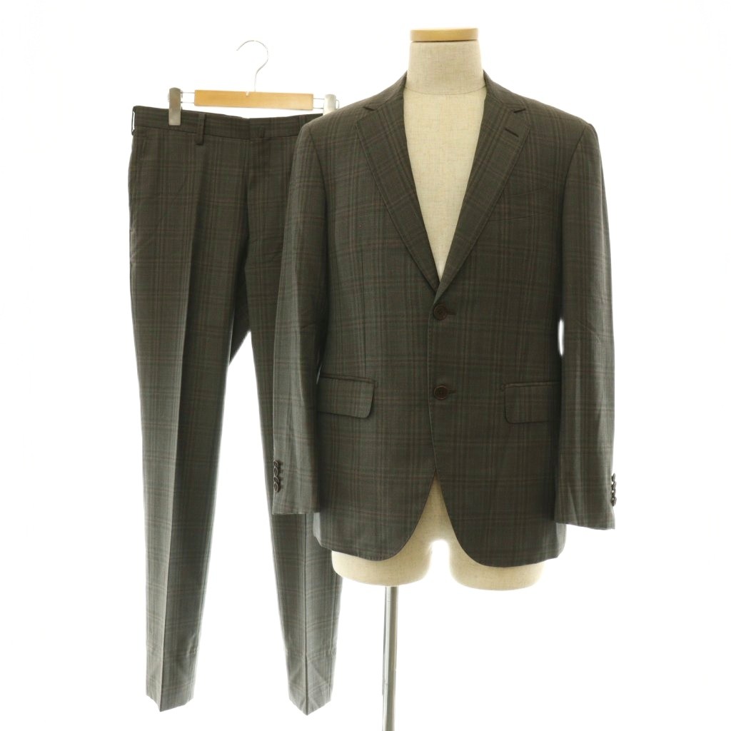【中古】エルメネジルドゼニア Ermenegildo Zegna グレンチェックスーツ セットアップ テーラードジャケット 2B スラックス ズボン下 薄墨色 /MY ■os ■SH メンズ 【ベクター 古着】 260602