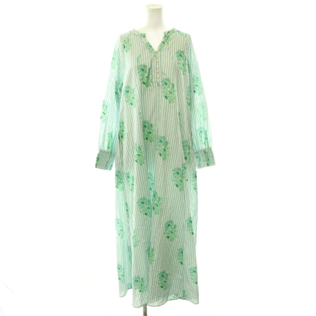 【中古】ヌキテパ NE QUITTEZ PAS! 25SS Cotton Jacquard Lily Print Flare Dress 衣装 ロング 縞模様 M ともし火青み 緑であること /HK ■os レディース 【ベクター 古着】 260602