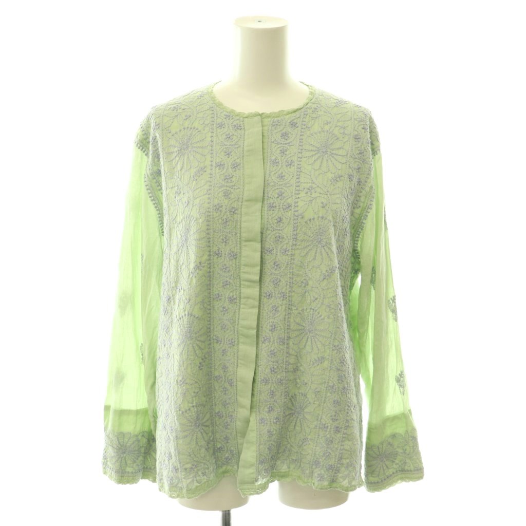 【中古】ヌキテパ NE QUITTEZ PAS! Cotton Voile Lucknow EMB Top プルオーバー トップ 刺しゅう 長袖 ライトグリーン /HK ■os ■SH レディース 【ベクター 古着】 260602