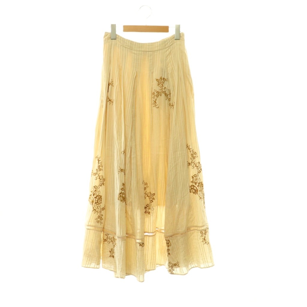 【中古】ヌキテパ NE QUITTEZ PAS! 25SS Cotton Dobby Ivy Flower Embroidery Skirt フレアスカート 刺繍 M ベージュ キャメル /ES ■OS レディース 【ベクトル 古着】 260602｜ブランド古着ベクトルプレミアム店 7,171円