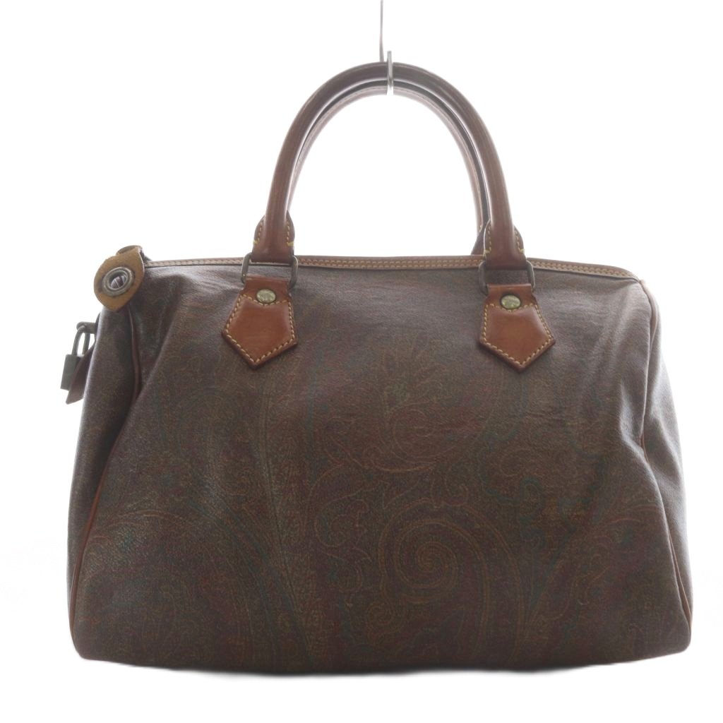【中古】エトロ ETRO ミニボストンバッグ ハンドバック ペイズリー柄 PVC なめし革 うす暗い赤銅色 南京錠付き添い人 /YO38 レディース 【ベクター 古着】 260530