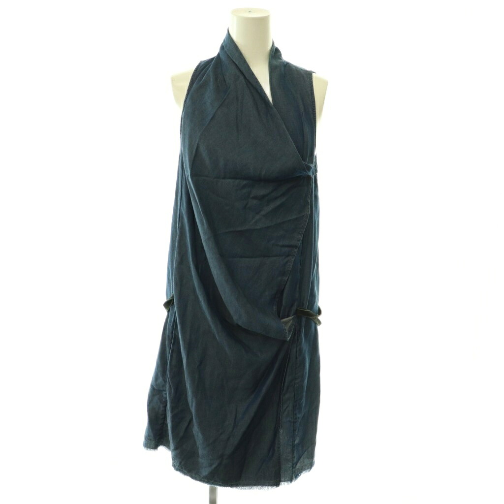 【中古】ヘルムートラング HELMUT LANG ジーンズ衣裳 さあ美調 ひざ丈 ノースリーブ 0 インディゴ /HS ■os レディース 【ベクター 古着】 260603