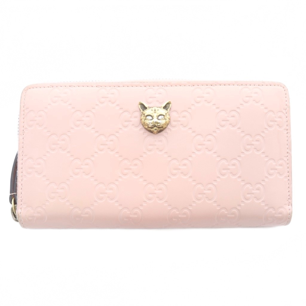 【中古】グッチ GUCCI グッチシマ リネアキャット ラウンドジッパー長紙入れ なめし革 さくら色 548058 /SR ■OH レディース 【ベクター 古着】 260611