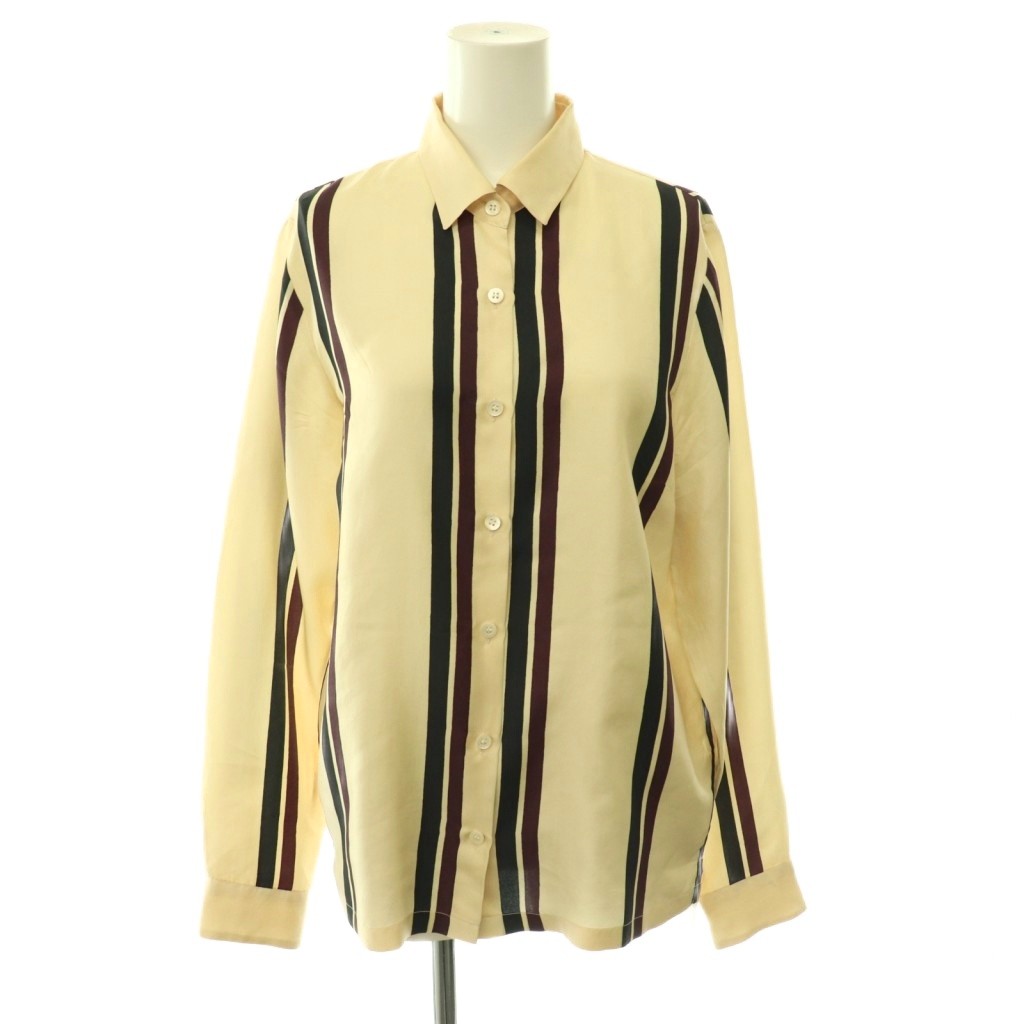 【中古】ドリスヴァンノッテン DRIES VAN NOTEN ストライプシルクシャツ ブラウス 長袖 前開き 38 イエローベージュ /NR ■OS ■SH レディース 【ベクトル 古着】 260608｜ブランド古着ベクトルプレミアム店