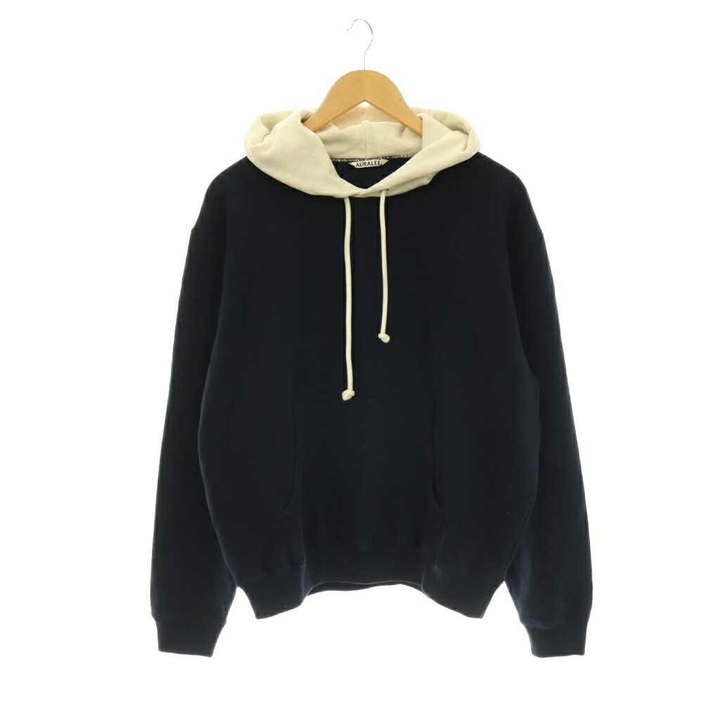 【中古】オーラリー AURALEE SMOOTH SOFT BD SWEAT P/O PARKA パーカー 汗水 ティーシャツ 4 紺 米国海軍 ベージュ A26SP01TU /CX ■os ■SH メンズ 【ベクター 古着】 260604