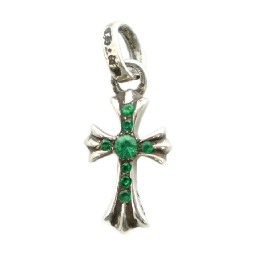 【中古】クロムハーツ CHROME HEARTS 925 ベビーファットチャーム パヴェエメラルド パヴェブラックダイヤ PAVE シャンデリヤとっ始め 付属物 しろがね色 緑 緑であること /BB メンズ 【ベクター 古着】 260604