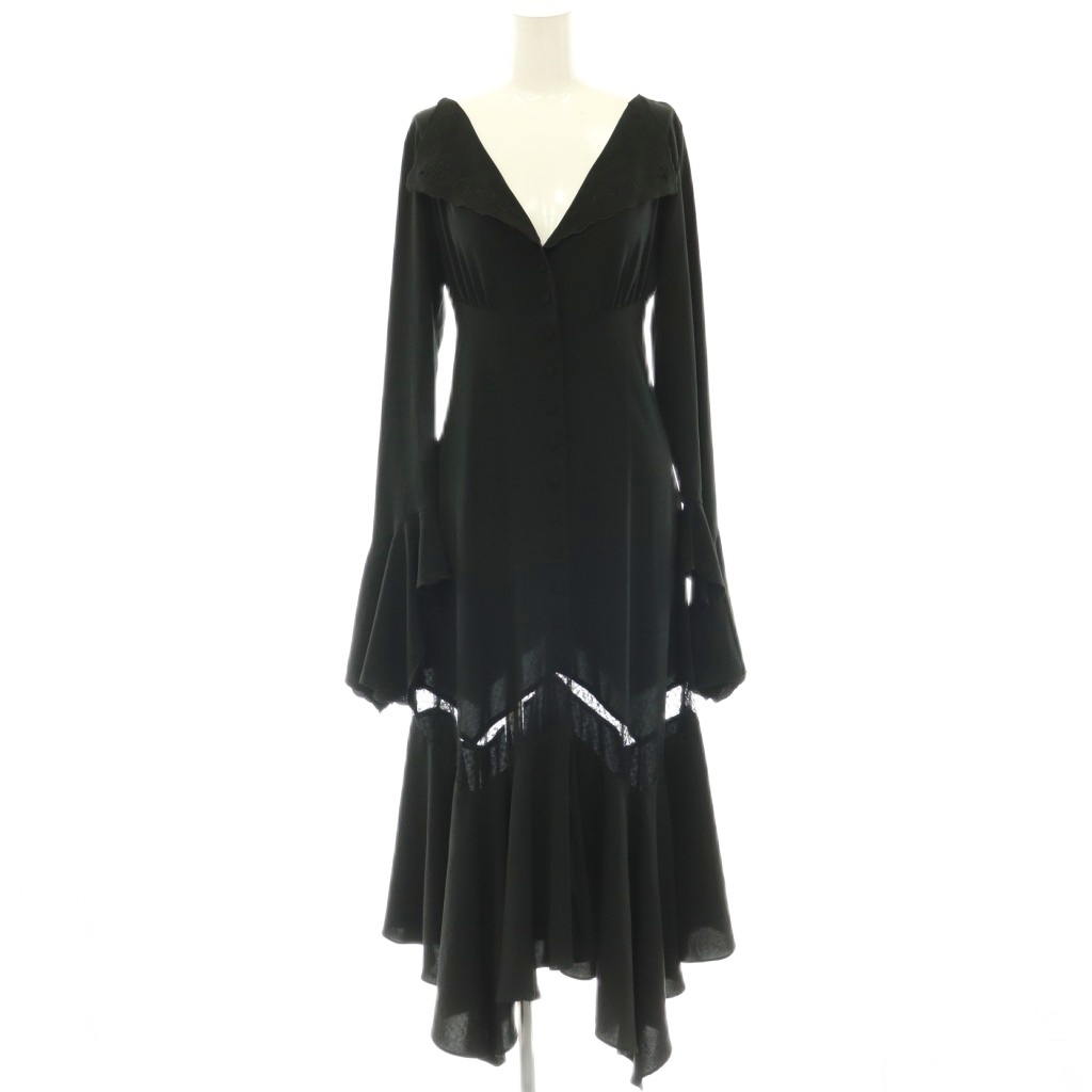【中古】フェティコ FETICO Ruffled-Hem Crepe Dress ワンピース レースアップ アシンメトリー 長袖 1 ブラック /CX ■OS ■SH レディース 【ベクトル 古着】 260615｜ブランド古着ベクトルプレミアム店