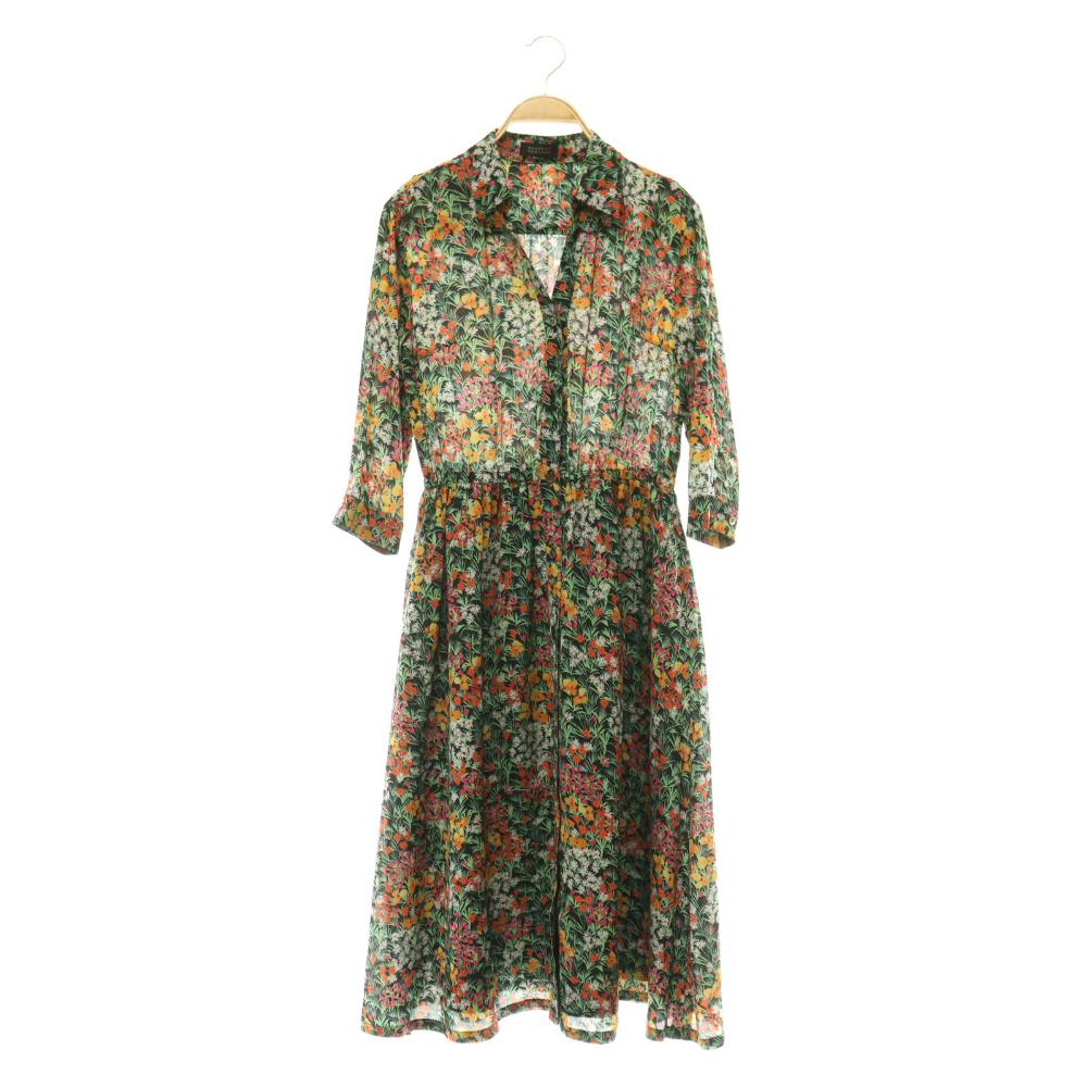 【中古】バーニーズニューヨーク BARNEYS NEW YORK フラワーシャツワンピース ロング 七分袖 38 ブラック /MY ■OS ■SH レディース 【ベクトル 古着】 260613｜ブランド古着ベクトルプレミアム店