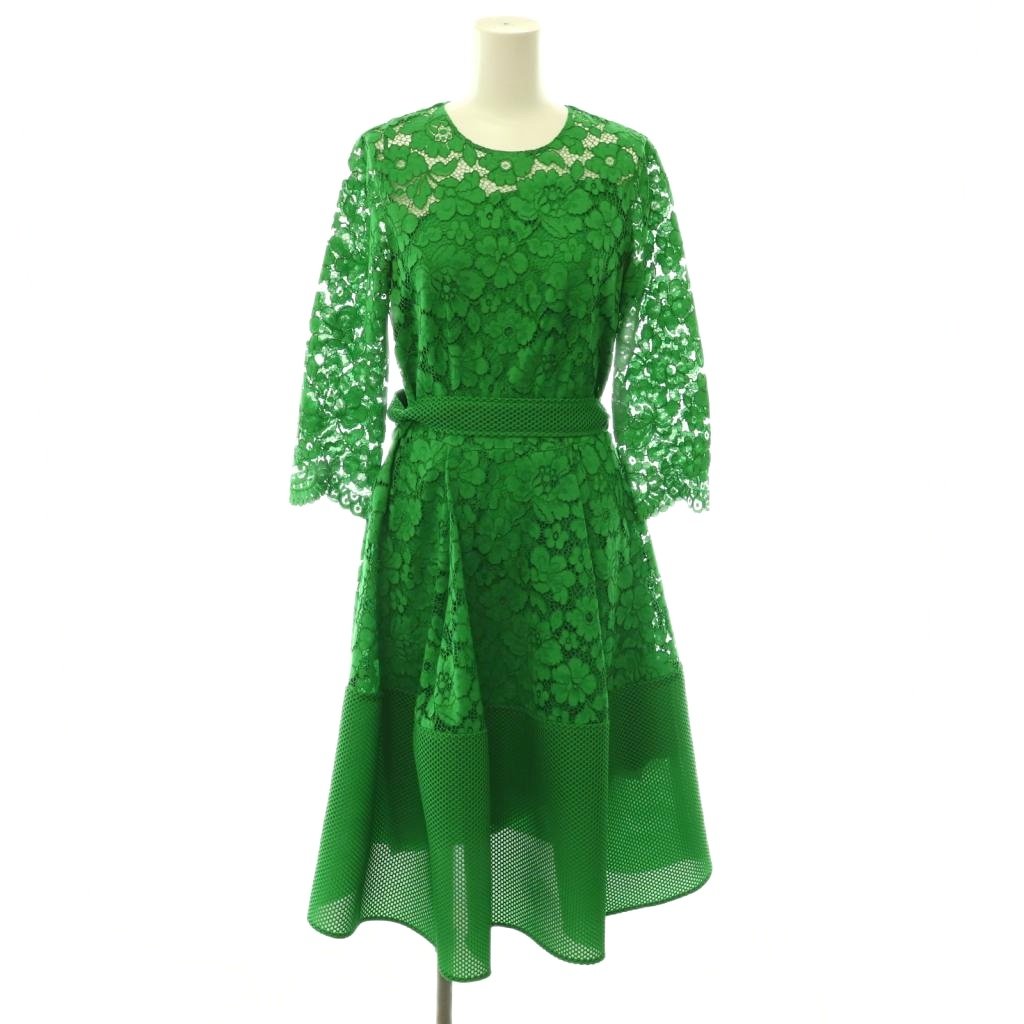 【中古】キャロリーナヘレラ CAROLINA HERRERA メッシュレースドレス ワンピース ロング 0 グリーン /HK ■OS ■SH レディース 【ベクトル 古着】 260622｜ブランド古着ベクトルプレミアム店