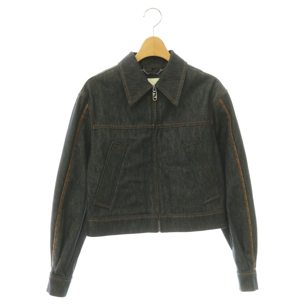 【中古】フェンディ FENDI スリーブFFロゴ ジップデニムジャケット ジージャン Gジャン 38 ネイビー /DF ■OS レディース 【ベクトル 古着】 260625｜ブランド古着ベクトルプレミアム店