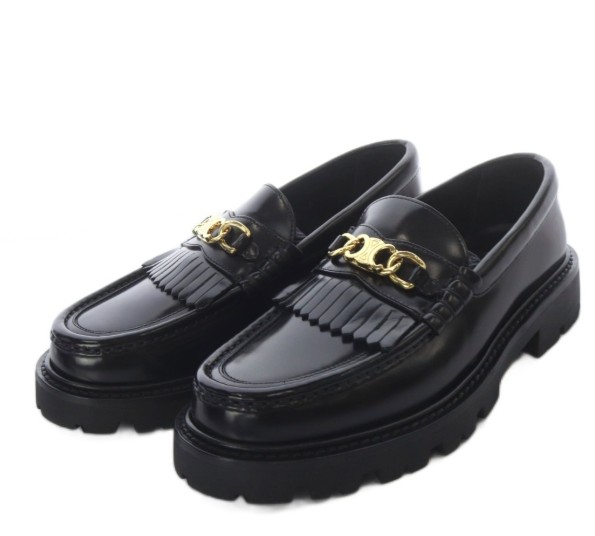 【中古】セリーヌ CELINE トリオンフ ローファー スリッポン 厚底 タンクソール フリンジ レザー 36 黒 ブラック /BB ▲H レディース 【ベクトル 古着】 260620｜ブランド古着ベクトルプレミアム店
