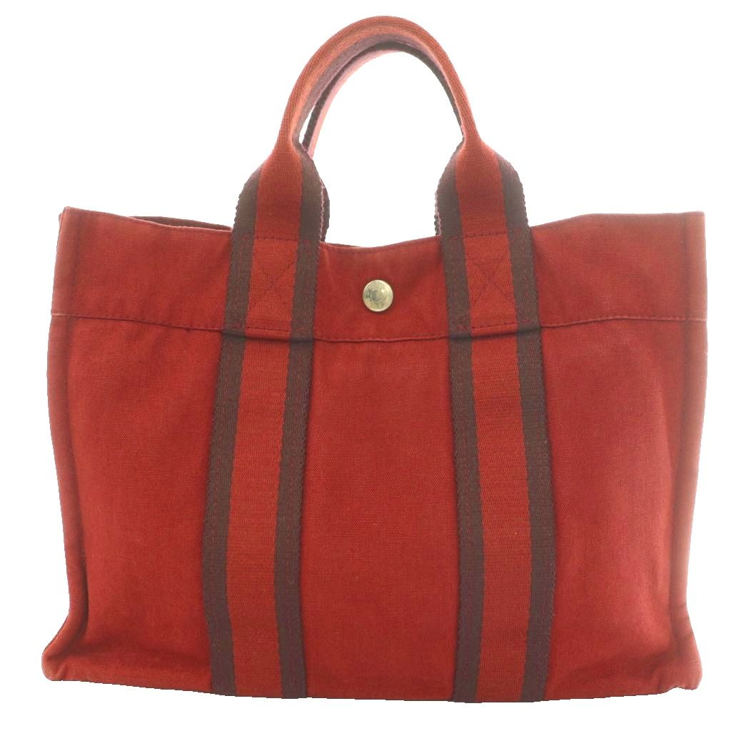 【中古】エルメス HERMES フールトゥ PM トートバッグ ハンド キャンバス 赤 レッド ボルドー /SS ■OS ■OH レディース 【ベクトル 古着】 260630|ブランド古着ベクトルプレミアム店
