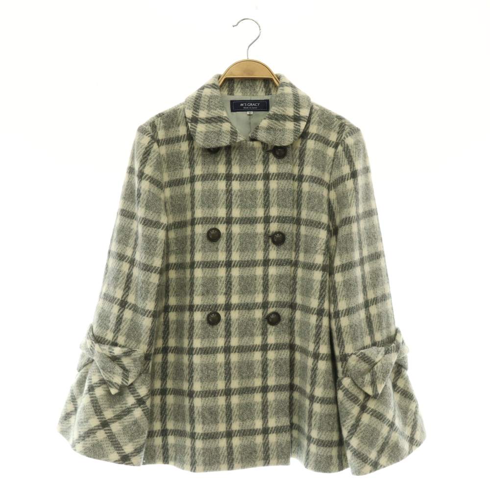 【中古】エムズグレイシー M'S GRACY 25AW ダブルボタンチェックショートコート フレアスリーブ 40 グレー /MY ■OS ■SH レディース 【ベクトル 古着】 260627|ブランド古着ベクトルプレミアム店