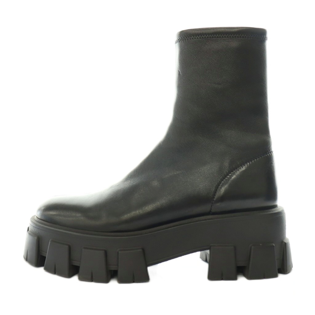 【中古】プラダ PRADA Monolith stretch nappa leather booties モノリスストレッチナッパレザーブーツ ショート 厚底 タンクソール ワンカラー 36.5 黒 ブラック 1U117O /BB ■SH レディース 【ベクトル 古着】 260707|ブランド古着ベクトルプレミアム店