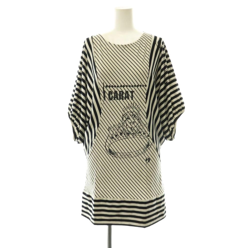 【中古】ヒステリックグラマー HYSTERIC GLAMOUR アンディウォーホル ボーダー チュニック ストライプ プリント 五分袖 F オフホワイト 黒 ブラック /HS ■OS レディース 【ベクトル 古着】 260709｜ブランド古着ベクトルプレミアム店