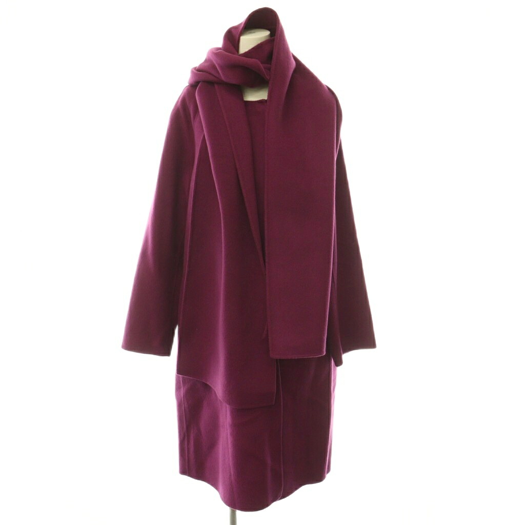 【中古】未使用品 セオリー Theory NEW DIVIDE LUXE SCARF COAT カシミアブレンド コート ノーカラー アウター ロング ストール付き S 紫色 パープル /HS ■OS レディース 【ベクトル 古着】 260708|ブランド古着ベクトルプレミアム店