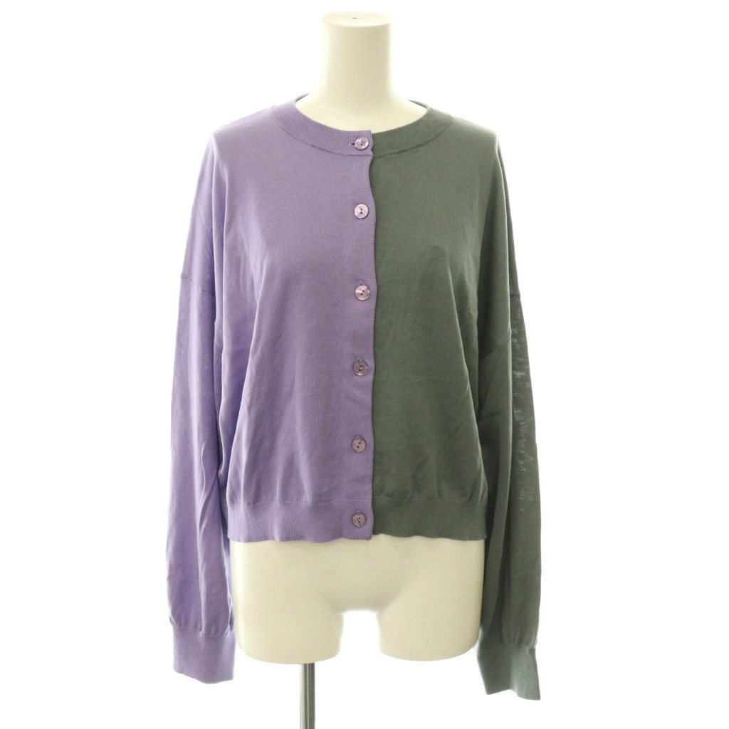 【中古】未使用品 エンフォルド ENFOLD 25AW BICOLOR CARDIGAN カーディガン バイカラー シルク クルーネック 長袖 38 ライトパープル グレー /HS ■OS レディース 【ベクトル 古着】 260708｜ブランド古着ベクトルプレミアム店
