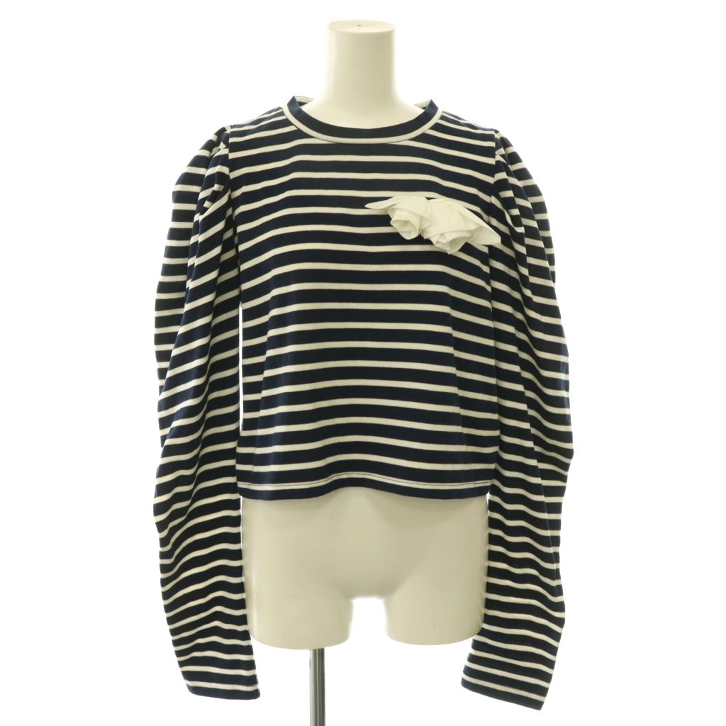 【中古】ビビィ Bibiy. ROSETTE BORDER TOP ボーダートップス カットソー 長袖 パフスリーブ コサージュ付き F ネイビー ホワイト /ES ■OS ■SH レディース 【ベクトル 古着】 260709｜ブランド古着ベクトルプレミアム店