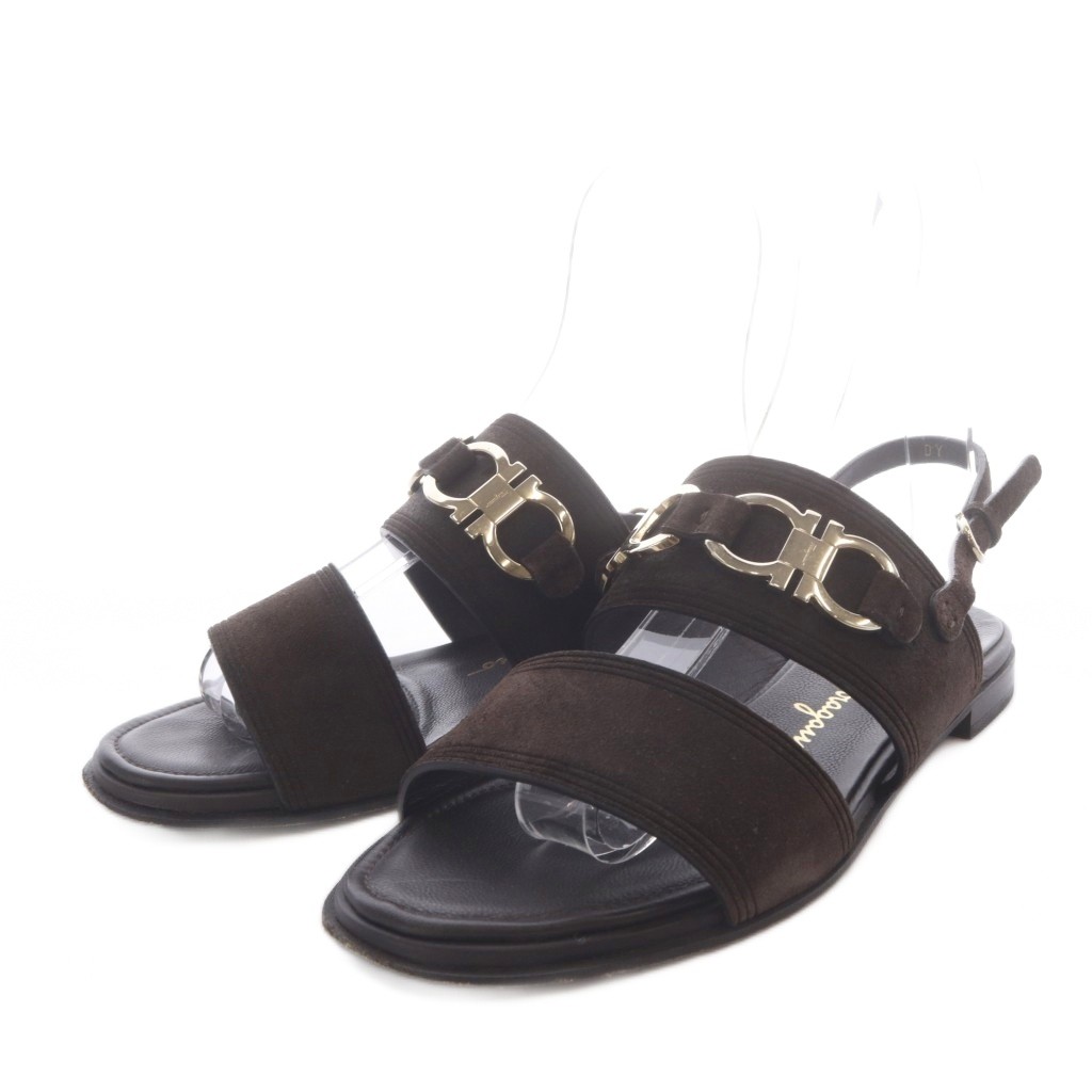 【中古】サルヴァトーレフェラガモ Salvatore Ferragamo salvatore chaim leather sandal サンダル フラット ガンチーニ スエード 7D ダークブラウン /YO3 レディース 【ベクトル 古着】 260714|ブランド古着ベクトルプレミアム店