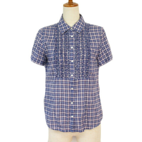 楽天市場 中古 ジェイクルー J Crew シャツ ブラウス チェック フリル 半袖 2 青 ブルー レディース ベクトル 古着 211005 ブランド古着ベクトルプレミアム店