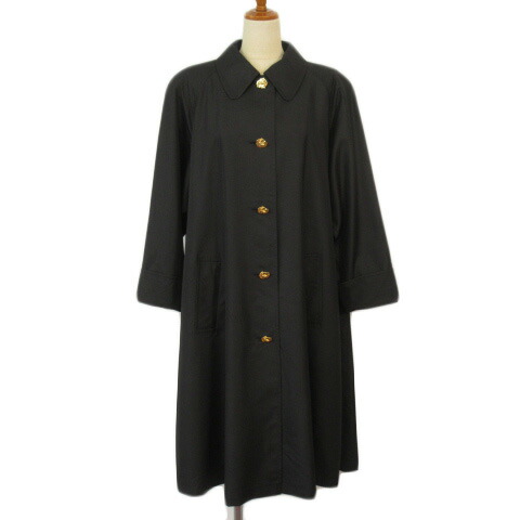 【中古】レオナール LEONARD コート ステンカラー シルク 9 黒 ブラック レディース 【ベクトル 古着】 230916|ブランド古着ベクトルプレミアム店