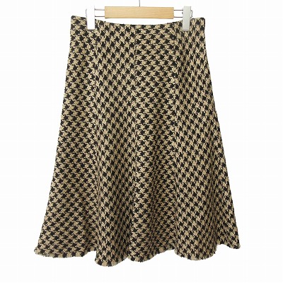 【中古】クリスチャンオジャール CHRISTIAN AUJARD スカート フレア ツイード 千鳥格子 64-93 黒 ベージュ レディース 【ベクトル 古着】 250916