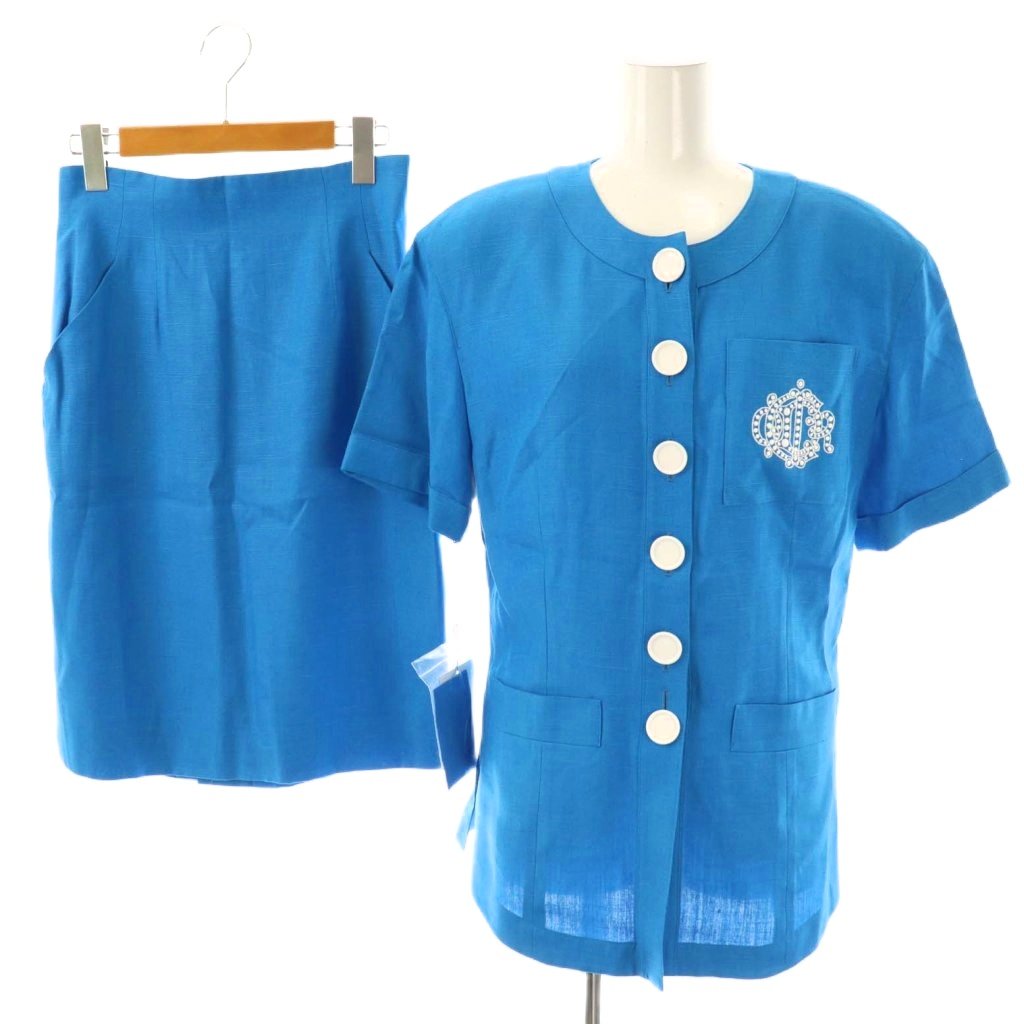 【中古】ディオール Christian Dior ヴィンテージ 米国海兵隊員 背広 セットアップ 上衣 タイトスカート リネン混 11 ターコイズブルー /ES ■ レディース 【ベクター 古着】 251009