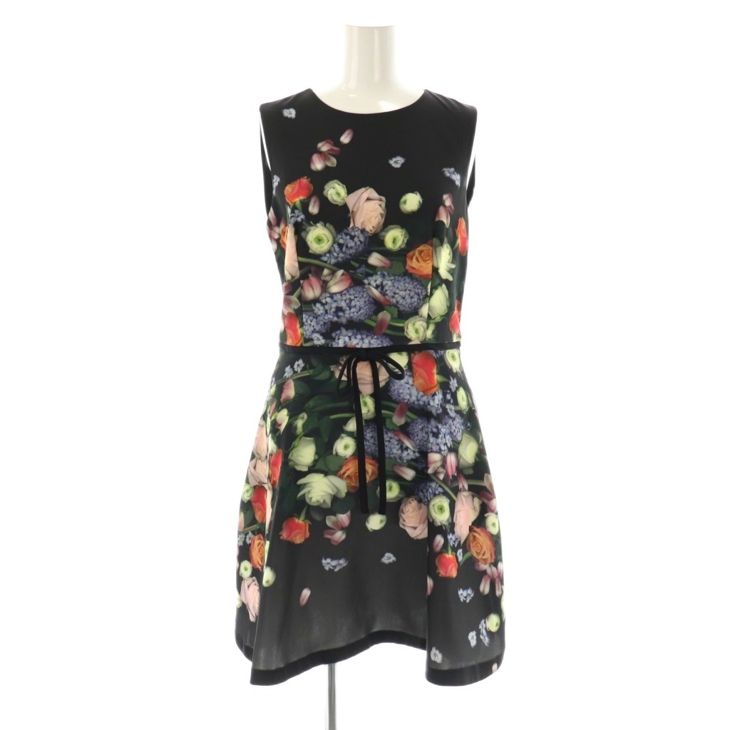 【中古】テッドベーカー TED BAKER 衣装 ミニ 総柄 花柄 膝丈 1 黒いこと マルチ色つや /DO ■GY53 レディース 【ベクター 古着】 251017