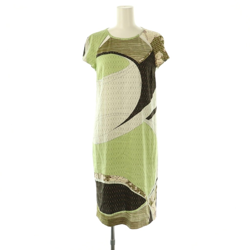 【中古】エミリオプッチ EMILIO PUCCI ワンピース シルク 総柄 半袖 I40 カーキ マルチカラー /ES ■GY53 レディース 【ベクトル 古着】 251121
