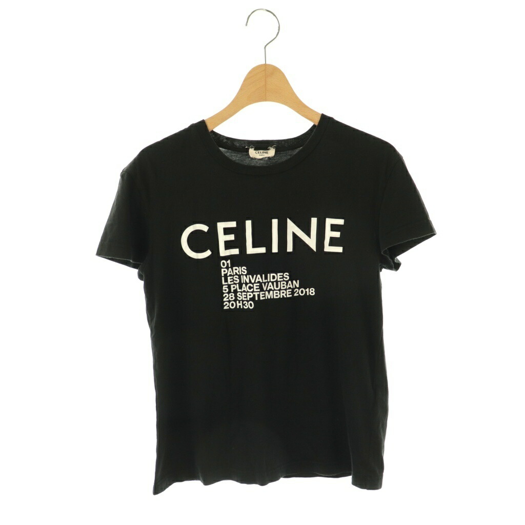 【中古】セリーヌ CELINE Ｔシャツ カットソー 半袖 ロゴタイプ 刷り上げる 綿織物 S 黒 白 X237375E /NR ■GY57 レディース 【ベクター 古着】 251113