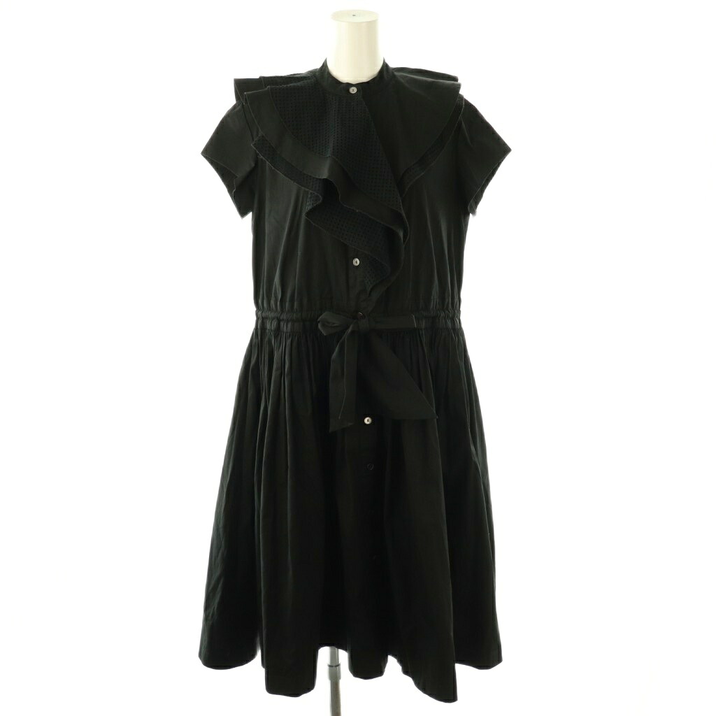 【中古】ランバン LANVIN ワンピース フリル レース ポプリン ラッフル ミドル 膝丈 36 ブラック 黒 /DO ■GY57 レディース 【ベクトル 古着】 251213