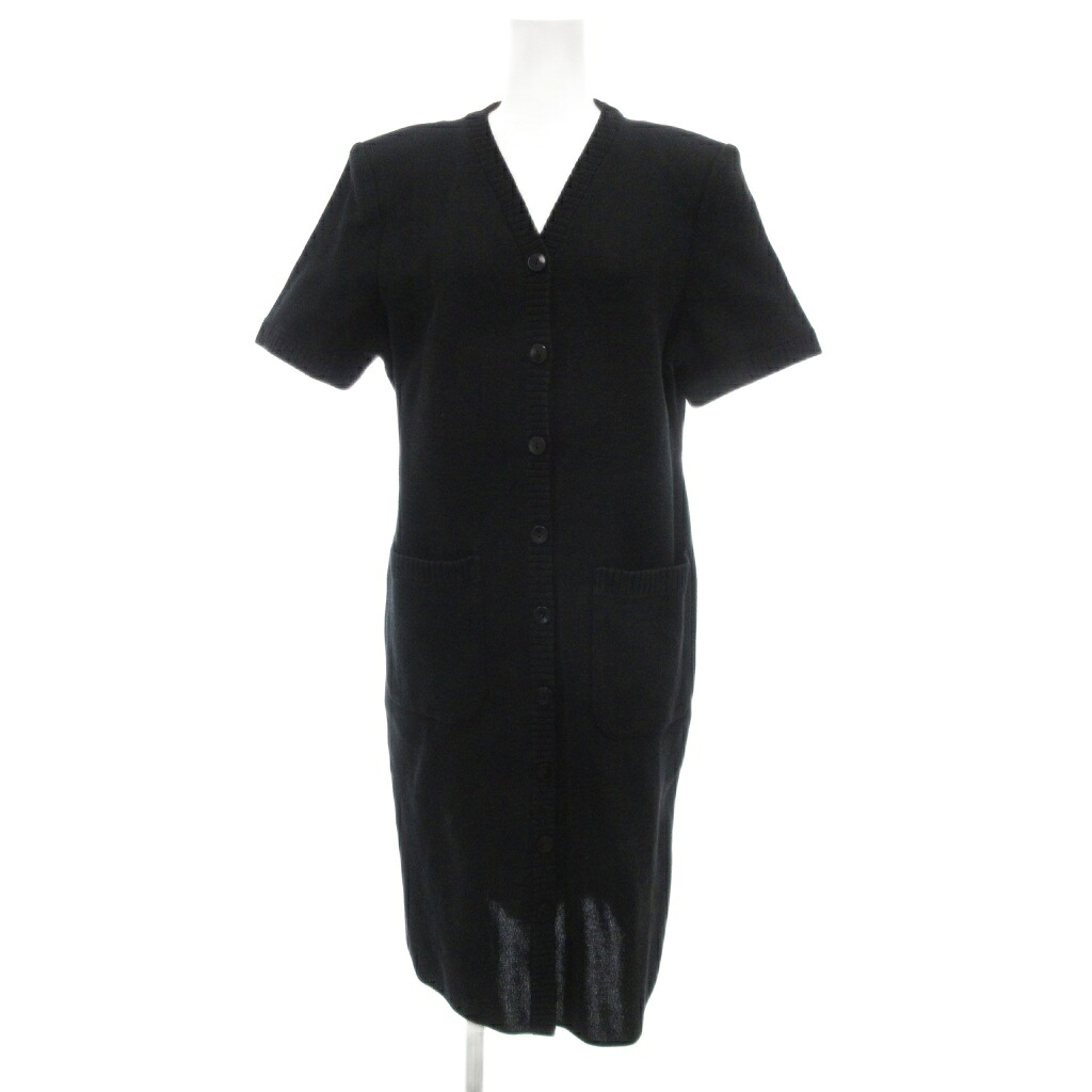 【中古】イヴサンローラン YVES SAINT LAURENT カーディガンワンピース ニット 半袖 L 黒 ブラック SMS8A033 /UO ■GY53 レディース 【ベクトル 古着】 251218