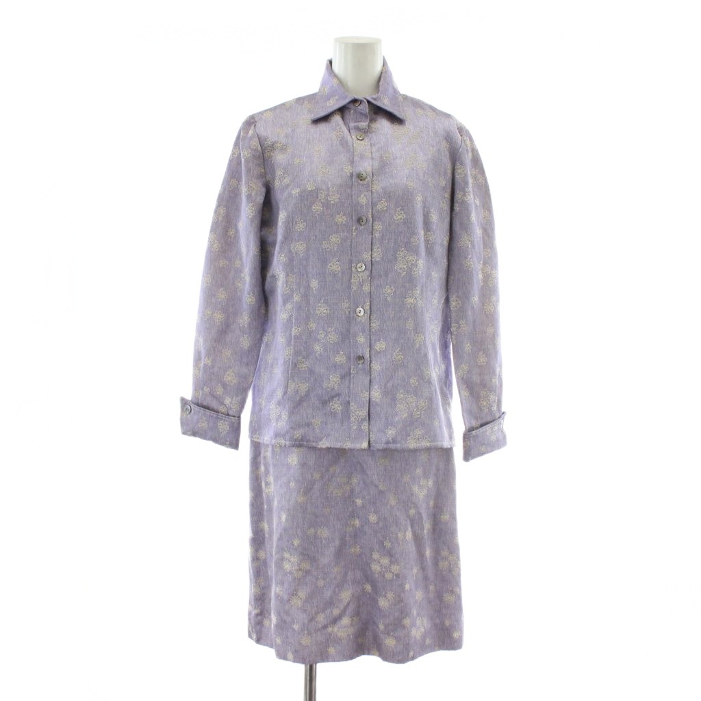 【中古】ヴァレンティノ ガラヴァーニ VALENTINO GARAVANI TESSUTO atelier ヴィンテージ シャツ ワンピース 2点セット 長袖 半袖 ひざ丈 花柄 刺繍 総柄 紫 パープル 白 ホワイト /XZ レディース 【ベクトル 古着】 251215