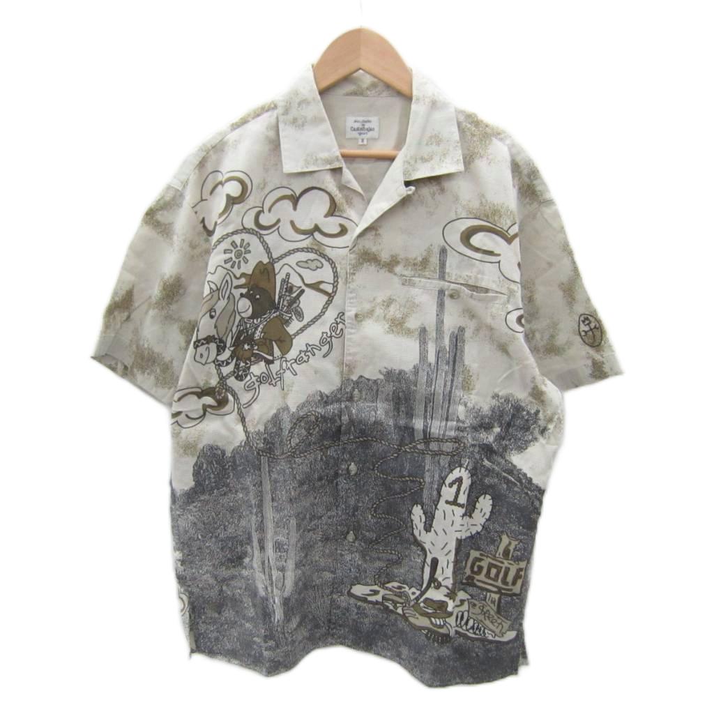 【中古】カステルバジャック CASTELBAJAC カジュアルシャツ 半袖 オープンカラー 総柄 M ベージュ /SY19 ■GY61 メンズ 【ベクトル 古着】 251219