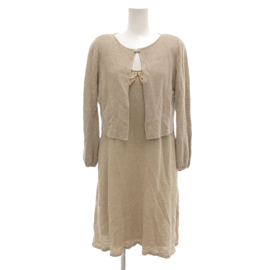 【中古】フォクシー ブティック FOXEY BOUTIQUE カーディガン ワンピース セットアップ アンサンブル リネンニット 38 40 ベージュ /UO ■GY58 レディース 【ベクトル 古着】 251219