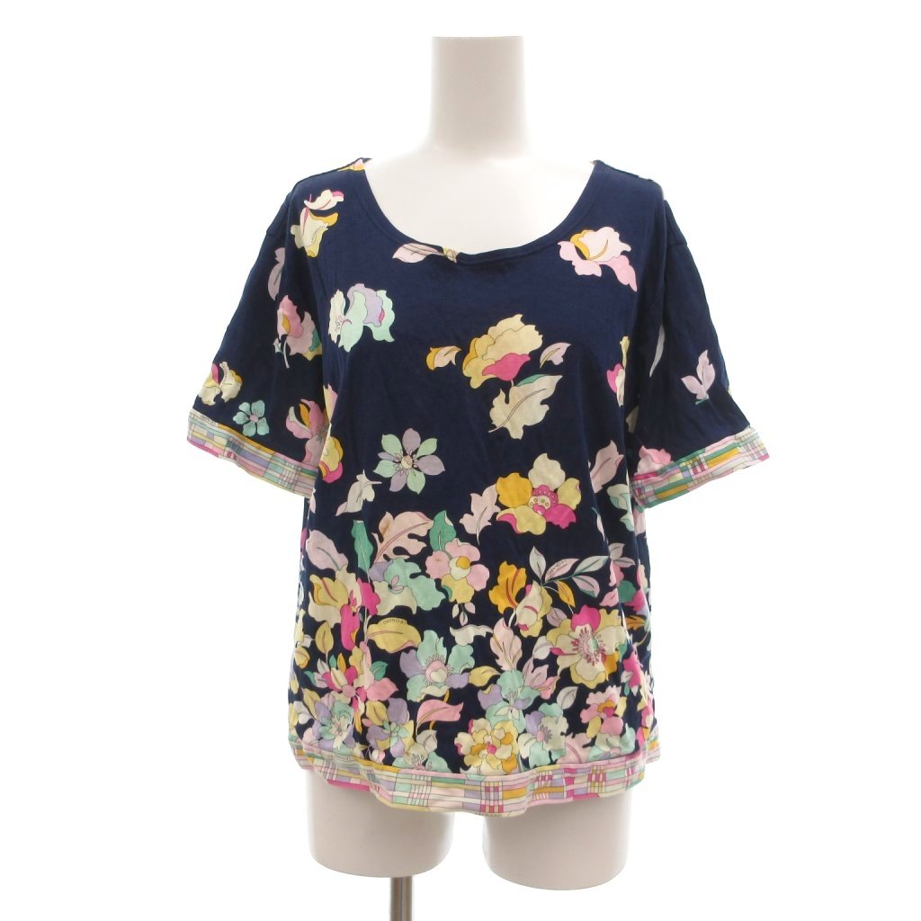 【中古】レオナールスポーツ LEONARD SPORT Tシャツ カットソー 44 紺 ネイビー 花柄 フラワープリント 0578006 /UO ■GY61 レディース 【ベクトル 古着】 251219