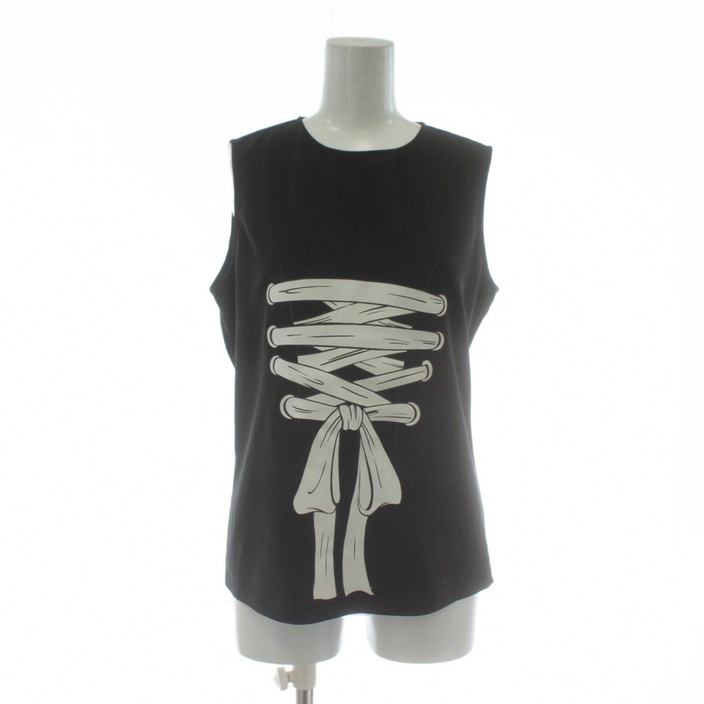 【中古】モスキーノ MOSCHINO ブティック BOUTIQUE タンクトップ ノースリーブ リボン プリント 40 黒 ブラック /XZ ■GY57 レディース 【ベクトル 古着】 260107